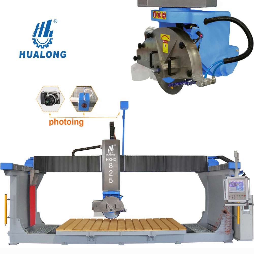 HUALONG Stone Machinery 5-Achsen-CNC-Brückensäge Granitschneidemaschine zum Schnitzen Fräsen Schneiden Bohren Arbeitsplatte HKNC-825